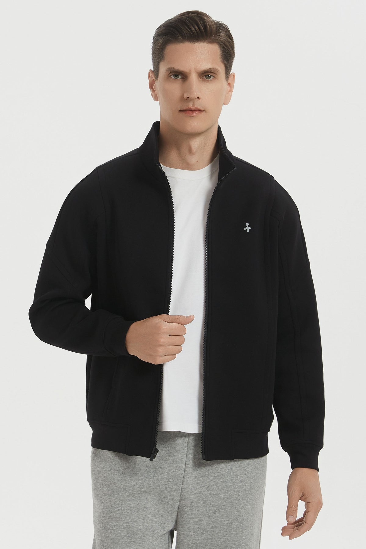 Men's full-zip sweatshirt jacket with mock collar and long sleeves