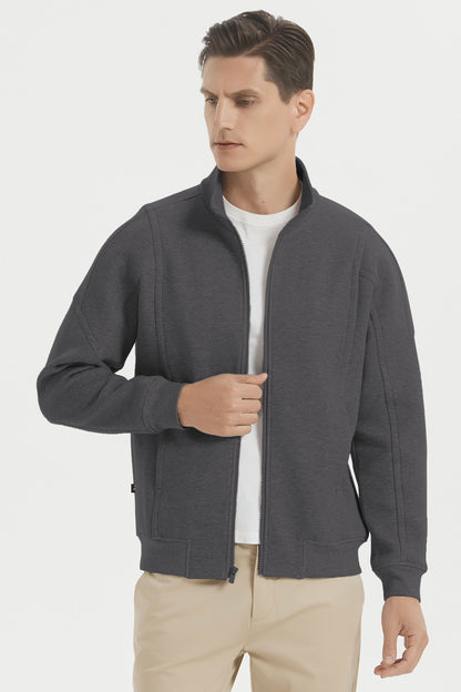 Men's full-zip sweatshirt jacket with mock collar and long sleeves