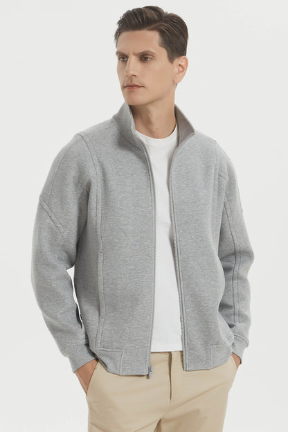 Men's full-zip sweatshirt jacket with mock collar and long sleeves