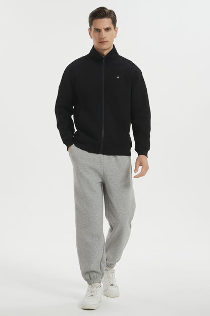 Men's full-zip sweatshirt jacket with mock collar and long sleeves