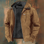Men's hooded zip-up jacket with long sleeves, drawstring hood and multiple zipped pockets