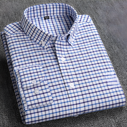 Men's long sleeve checked shirt with button-down collar and buttoned cuffs