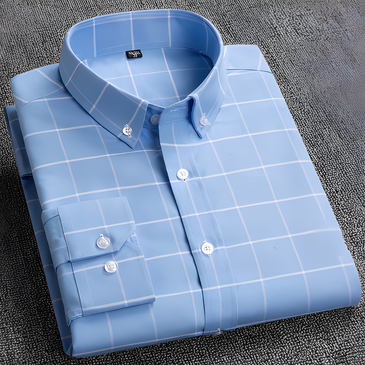 Men's long sleeve checked shirt with button-down collar and buttoned cuffs