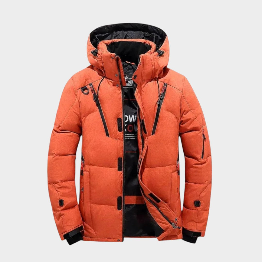 Men's solid winter jacket with long sleeves and zip front