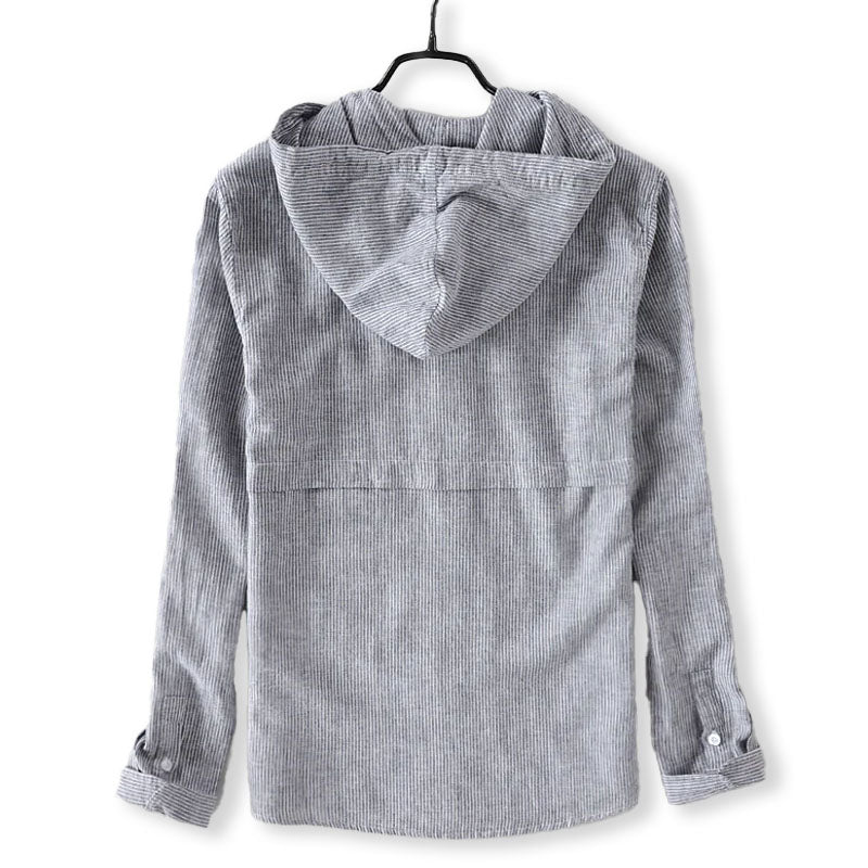 Men's Long Sleeve Linen Blend Hooded Shirt, Button-Front Casual Overshirt with Drawstring Hood