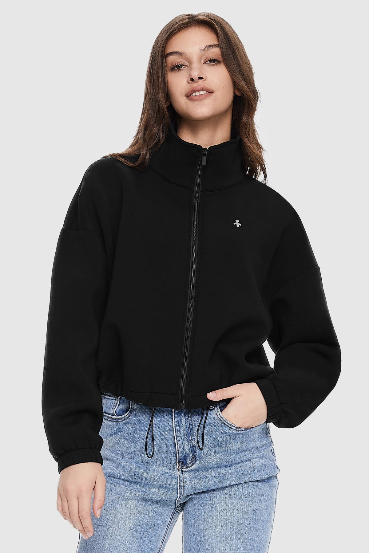 Cropped sweatshirt with full zip front