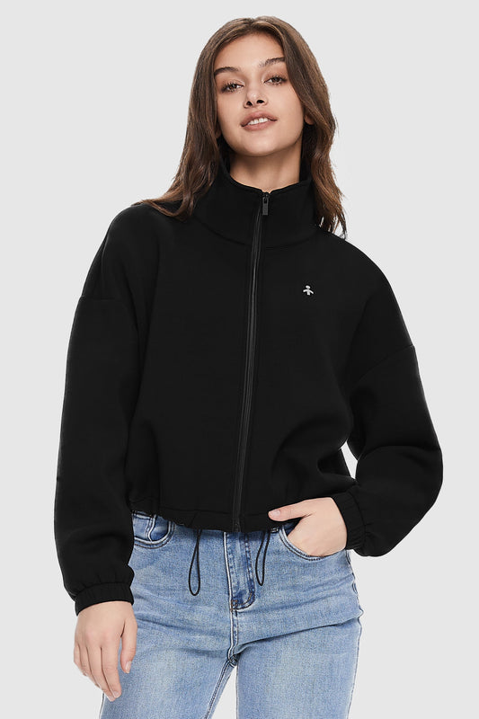Cropped sweatshirt with full zip front