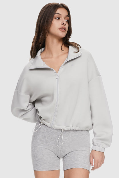 Cropped sweatshirt with full zip front