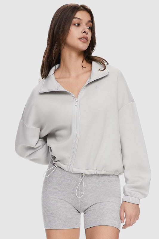 Cropped sweatshirt with full zip front