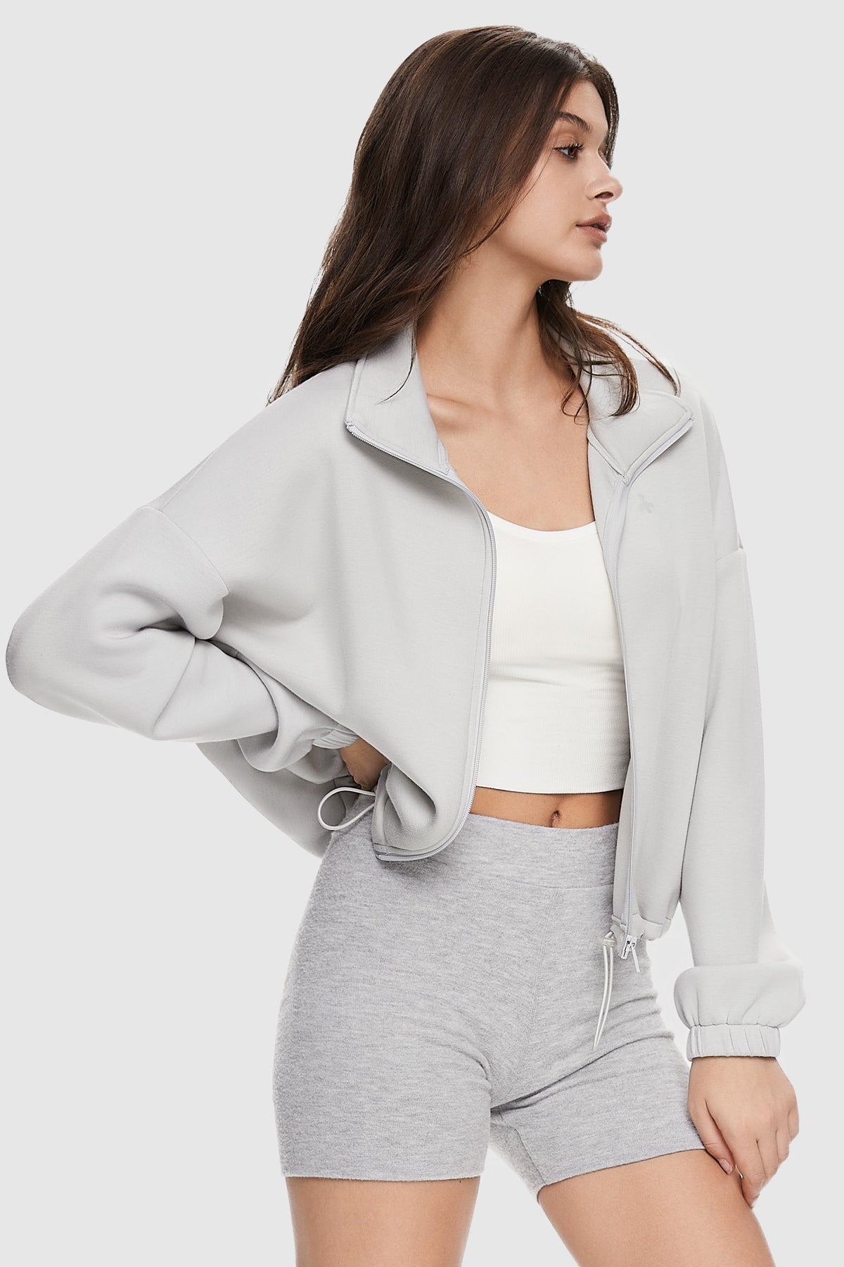 Cropped sweatshirt with full zip front
