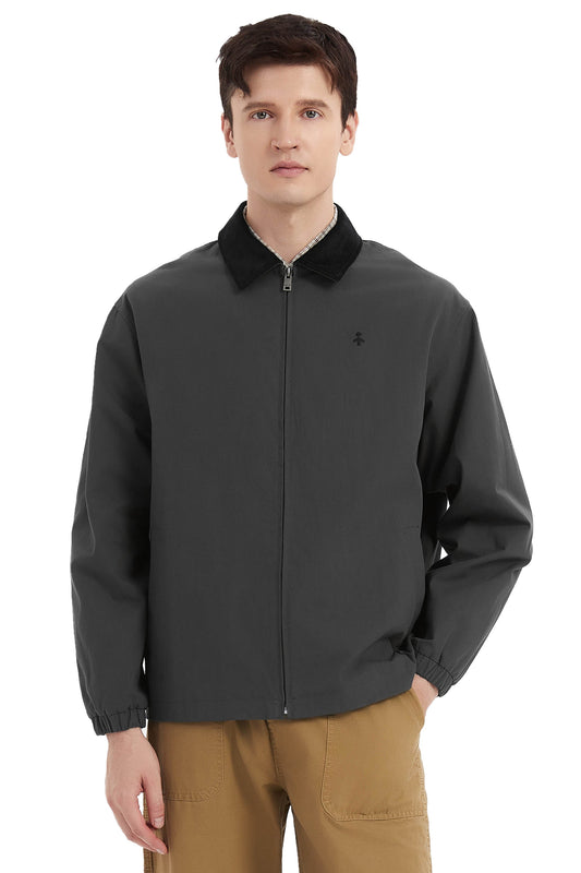 Men's collared windbreaker jacket with zip front and elasticated cuffs
