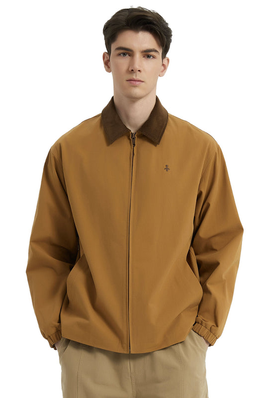 Men's collared windbreaker jacket with zip front and elasticated cuffs
