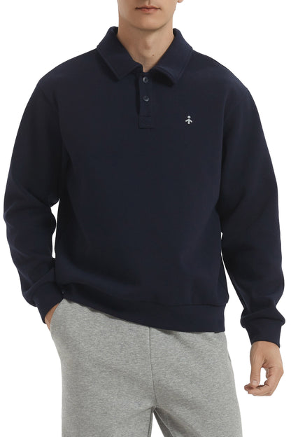Long sleeve polo sweatshirt with a button V-neck