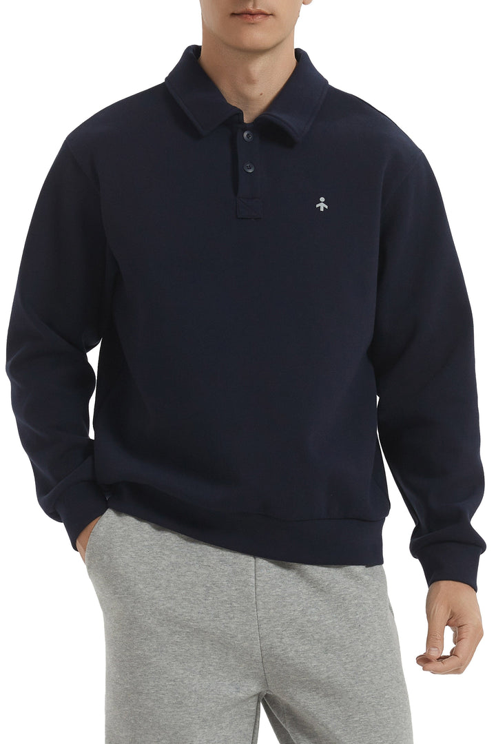 Long sleeve polo sweatshirt with a button V-neck