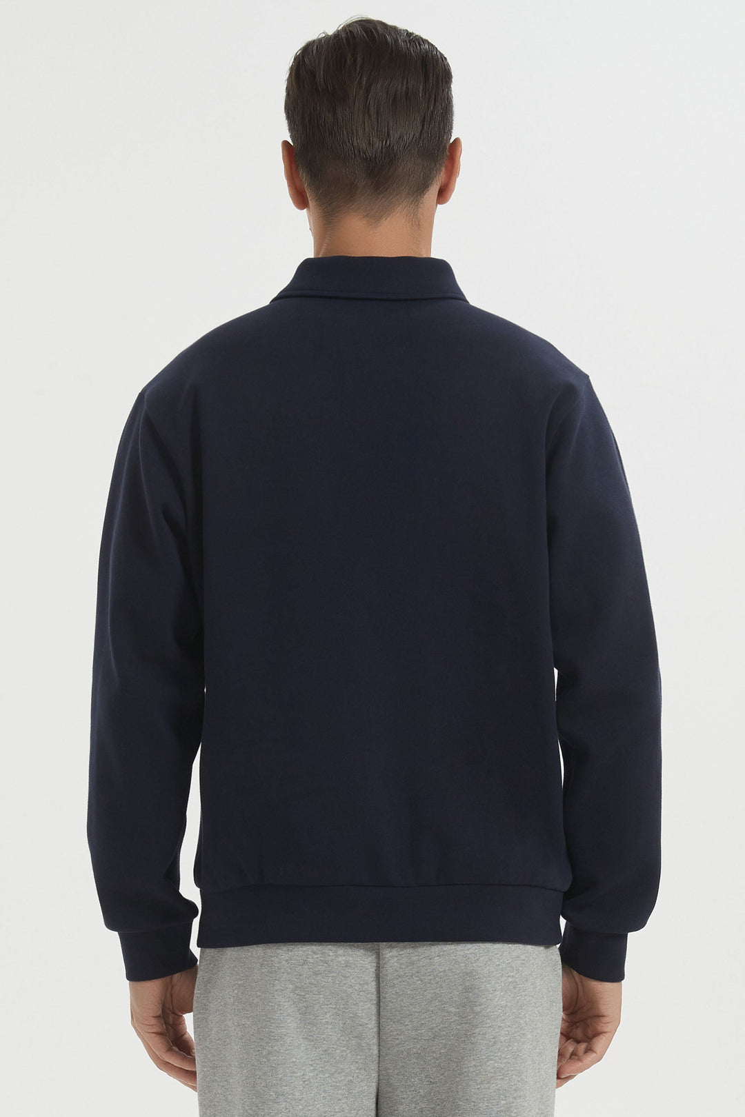 Long sleeve polo sweatshirt with a button V-neck