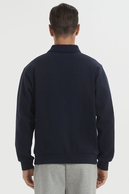 Long sleeve polo sweatshirt with a button V-neck