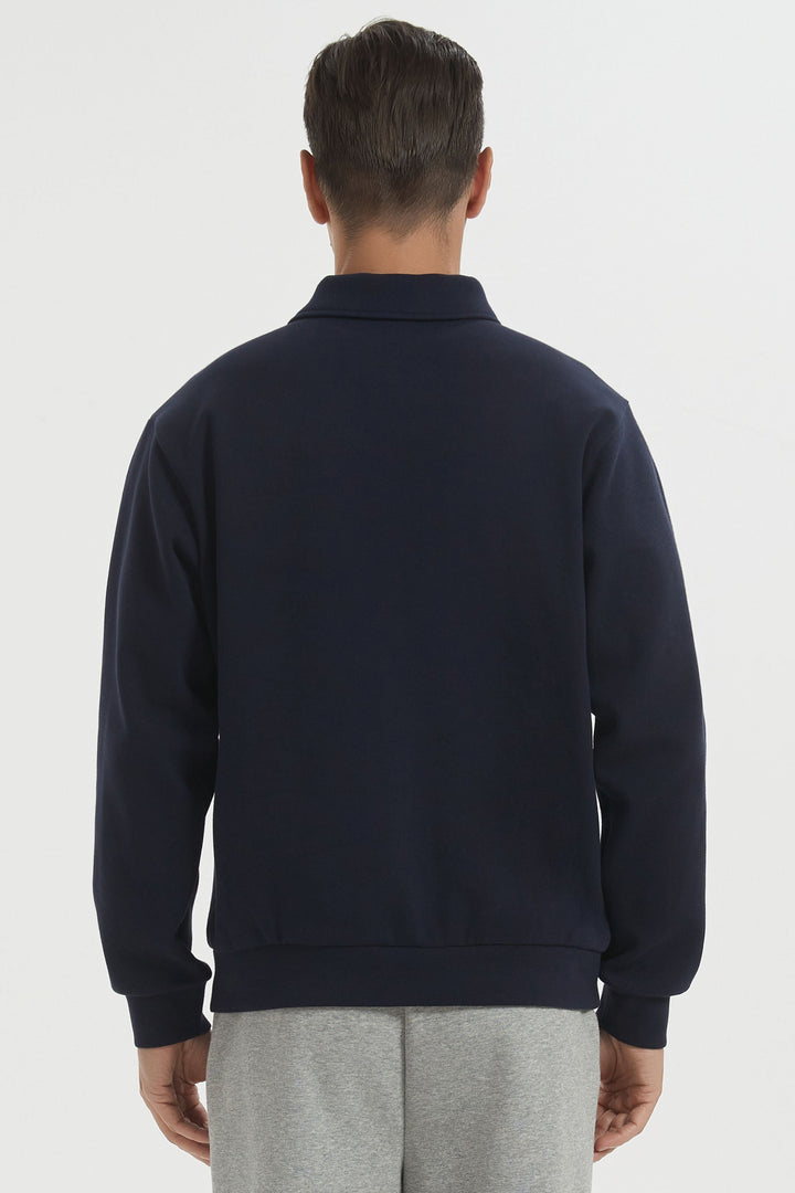 Long sleeve polo sweatshirt with a button V-neck