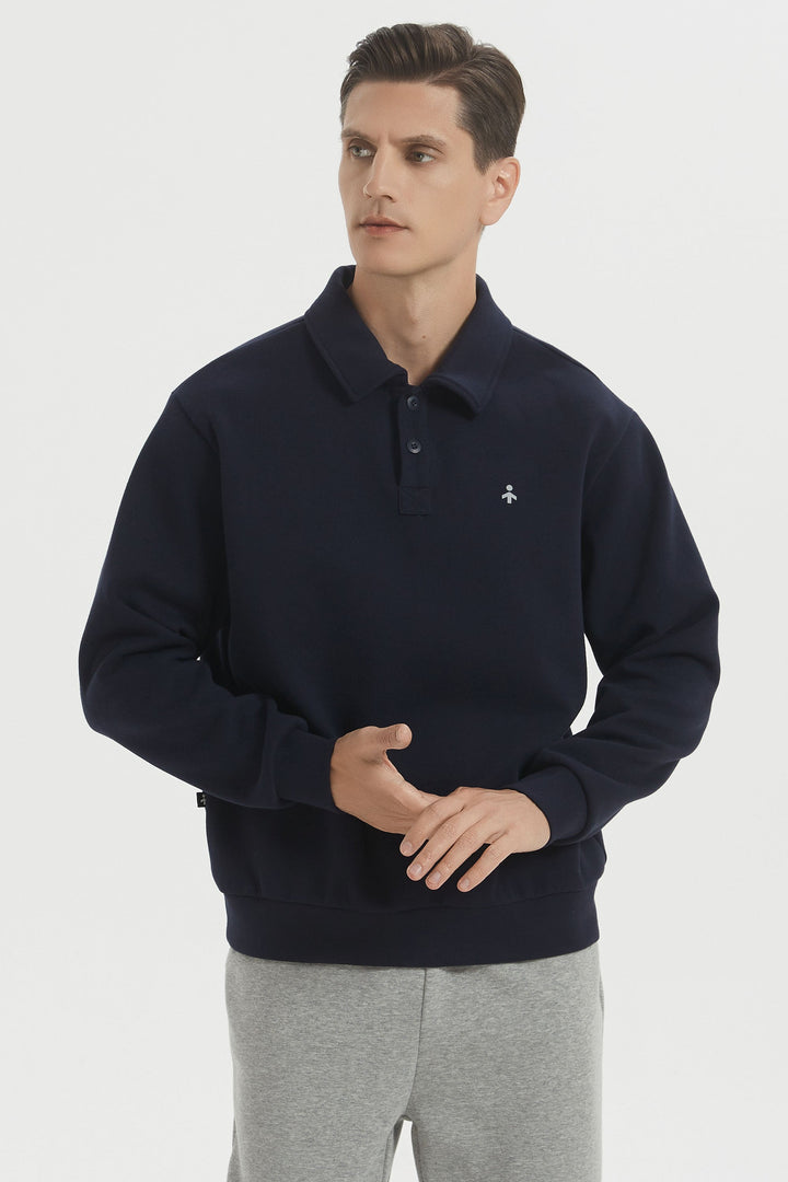 Long sleeve polo sweatshirt with a button V-neck