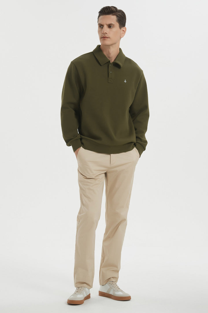 Long sleeve polo sweatshirt with a button V-neck