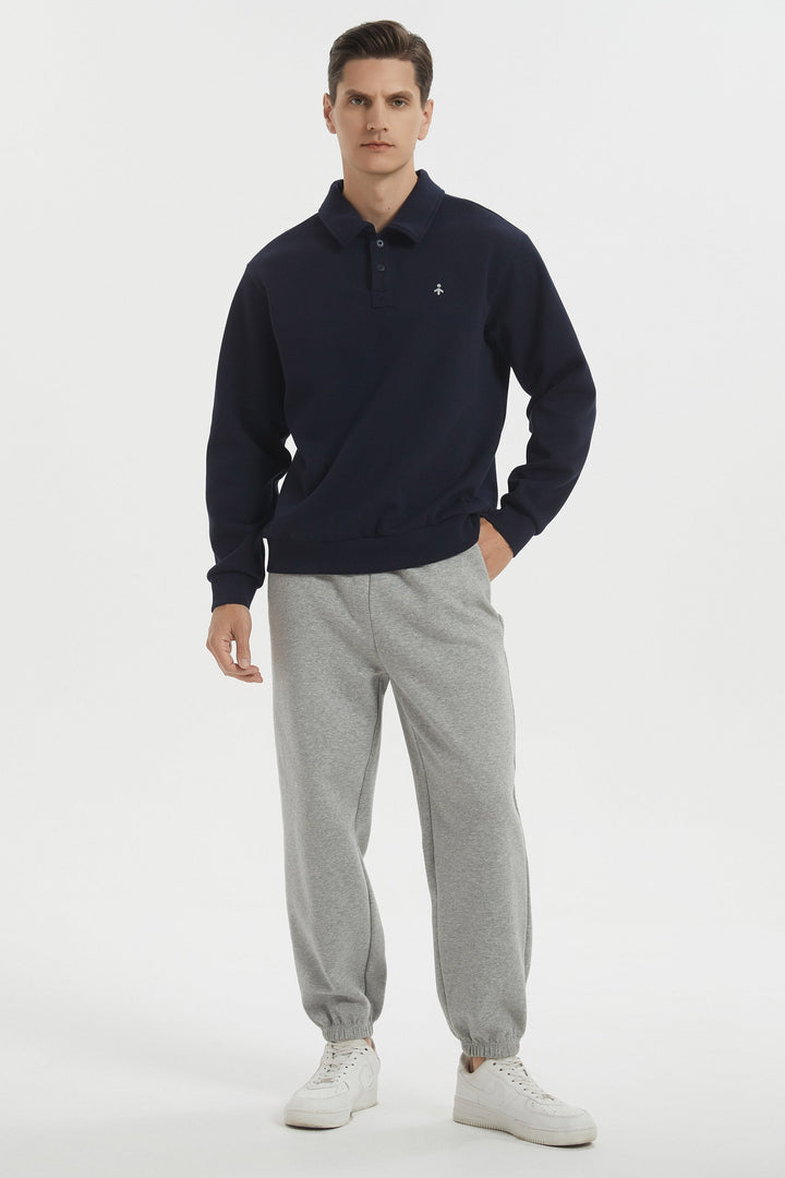 Long sleeve polo sweatshirt with a button V-neck
