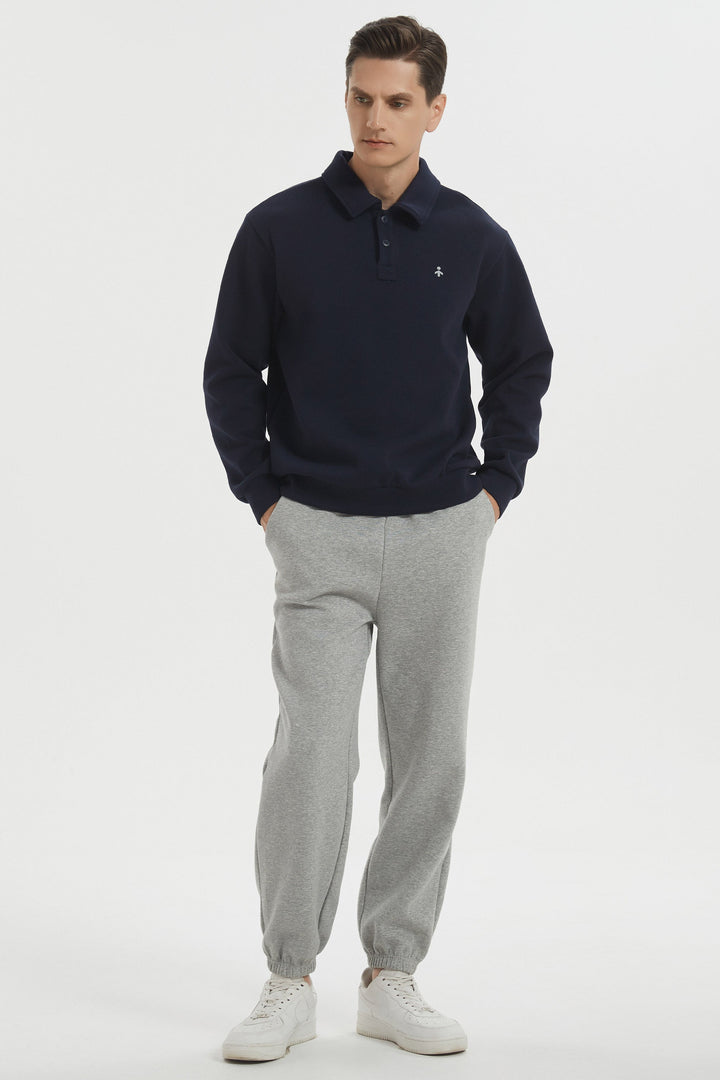 Long sleeve polo sweatshirt with a button V-neck