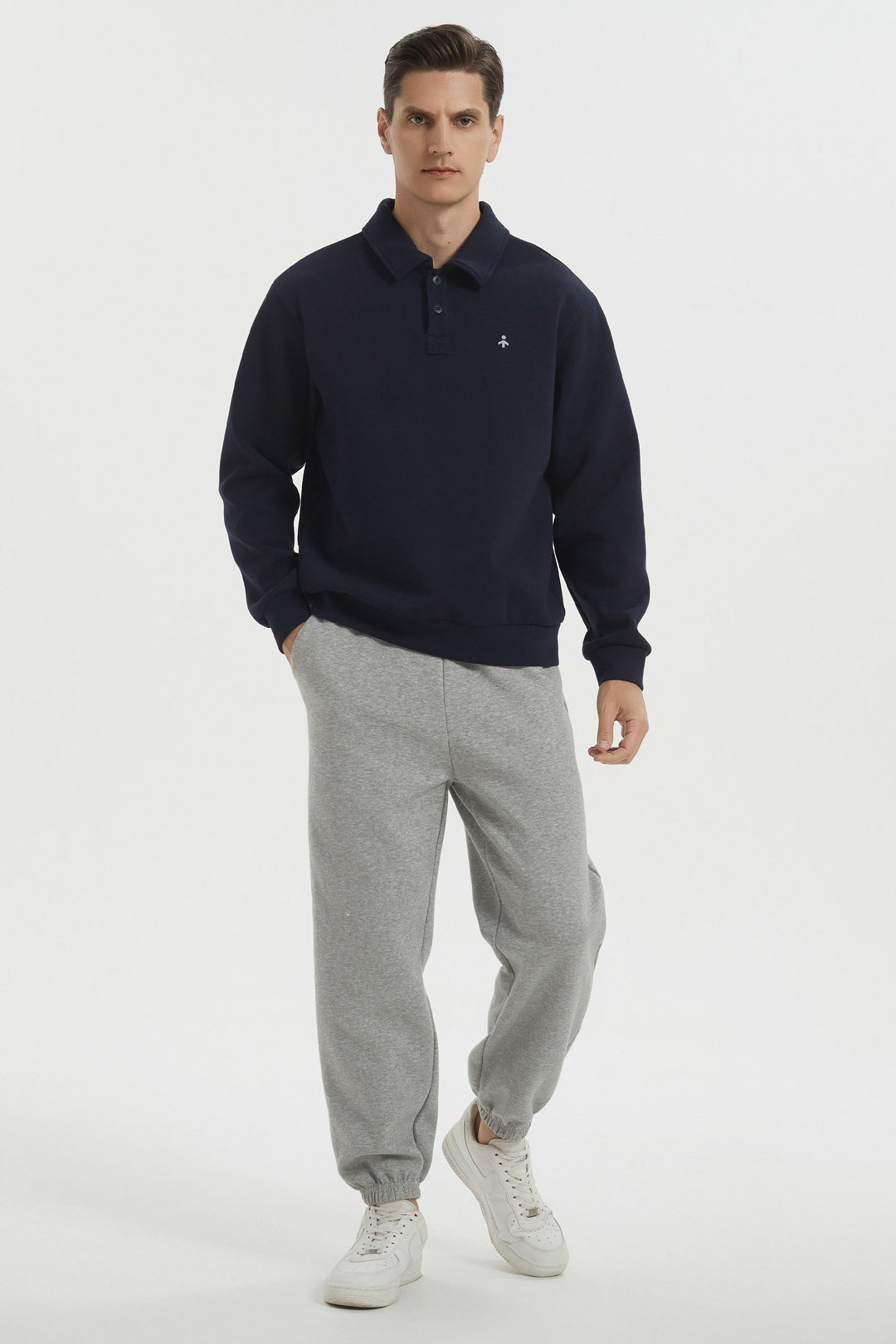 Long sleeve polo sweatshirt with a button V-neck