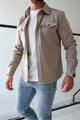 Men's long-sleeve button-up shirt jacket with two chest pockets