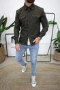 Men's long-sleeve button-up shirt jacket with two chest pockets