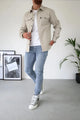 Men's long-sleeve button-up shirt jacket with two chest pockets