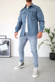 Men's long-sleeve button-up shirt jacket with two chest pockets