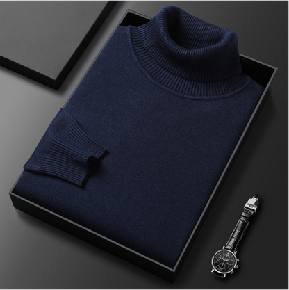 Solid ribbed turtleneck sweater folded in a presentation box
