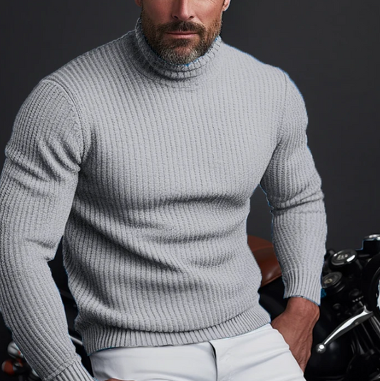 Men's plain fitted roll neck jumper with long sleeves