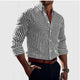 Men's Slim Fit Striped Shirt, Long Sleeve Vertical Stripe Smart Casual Button-Up Shirt