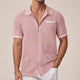 Men's Short Sleeve Openwork Shirt, Camp Collar Button-Front Casual Summer Shirt with Contrast Tips