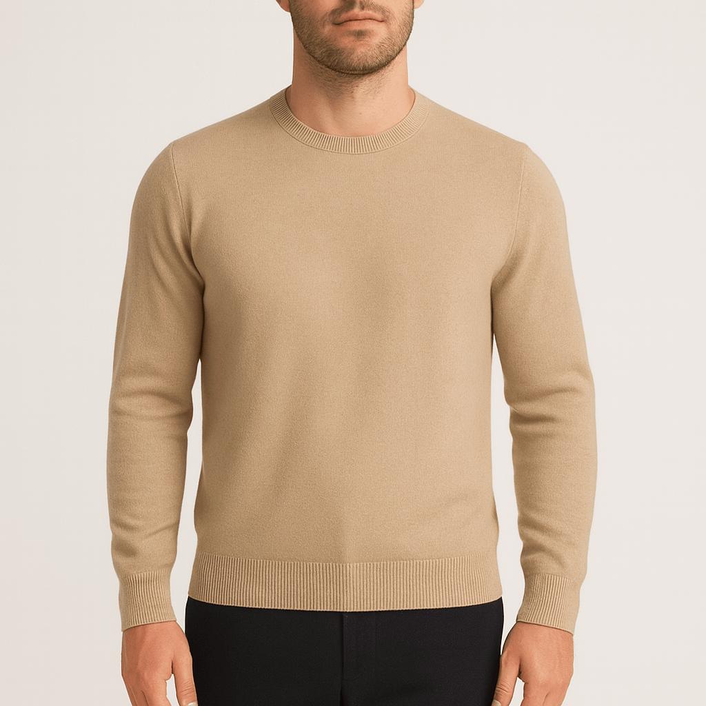 Men's plain crew neck jumper with long sleeves and ribbed trims