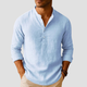 Men's long-sleeve shirt with mandarin collar and button placket