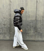 Men's short hooded quilted puffer jacket with long sleeves