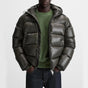Men's hooded quilted puffer jacket with zip front and side pockets