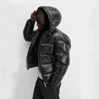 Men's hooded quilted puffer jacket with zip front and side pockets