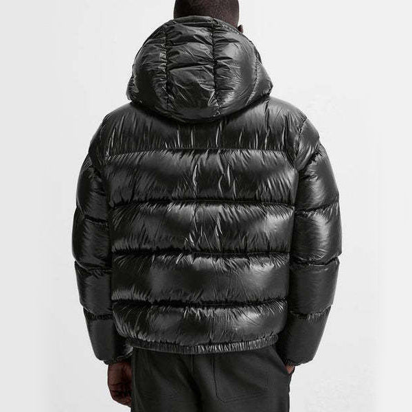 Men's hooded quilted puffer jacket with zip front and side pockets