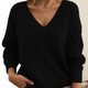 Women's V-neck jumper with long sleeves and ribbed trims