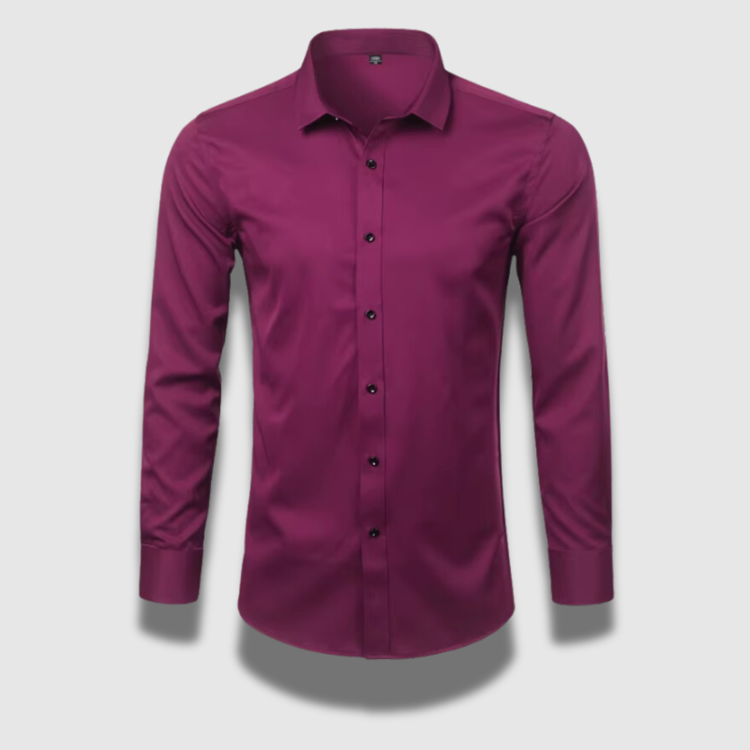 Men's plain long sleeve formal shirt with pointed collar and button front