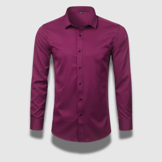 Men's plain long sleeve formal shirt with pointed collar and button front