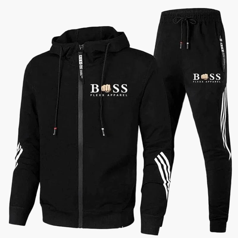 Men's hooded tracksuit set with zip jacket and tapered joggers
