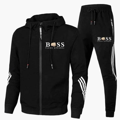 Men's hooded tracksuit set with zip jacket and tapered joggers