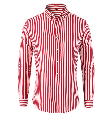 Men's Slim Fit Striped Shirt, Long Sleeve Vertical Stripe Smart Casual Button-Up Shirt