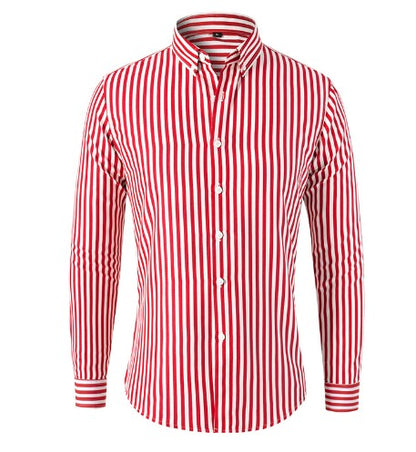 Men's Slim Fit Striped Shirt, Long Sleeve Vertical Stripe Smart Casual Button-Up Shirt