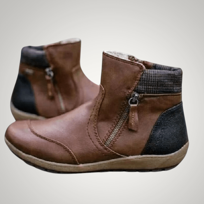 Women's short ankle boots with side zips and textured collars