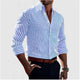 Men's Slim Fit Striped Shirt, Long Sleeve Vertical Stripe Smart Casual Button-Up Shirt