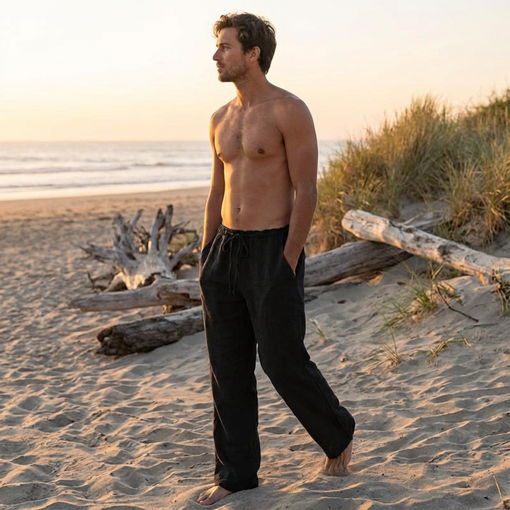 Men's Wide Leg Trousers, Drawstring Waist Relaxed Regular Fit Casual Summer Trousers